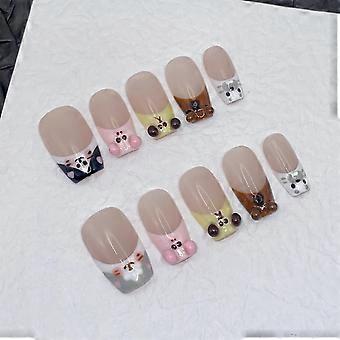 Handmade Cartoon Press On Nails Set for Women Girls, Cute Reusable 3D Nail Art, 10PCS Small Size