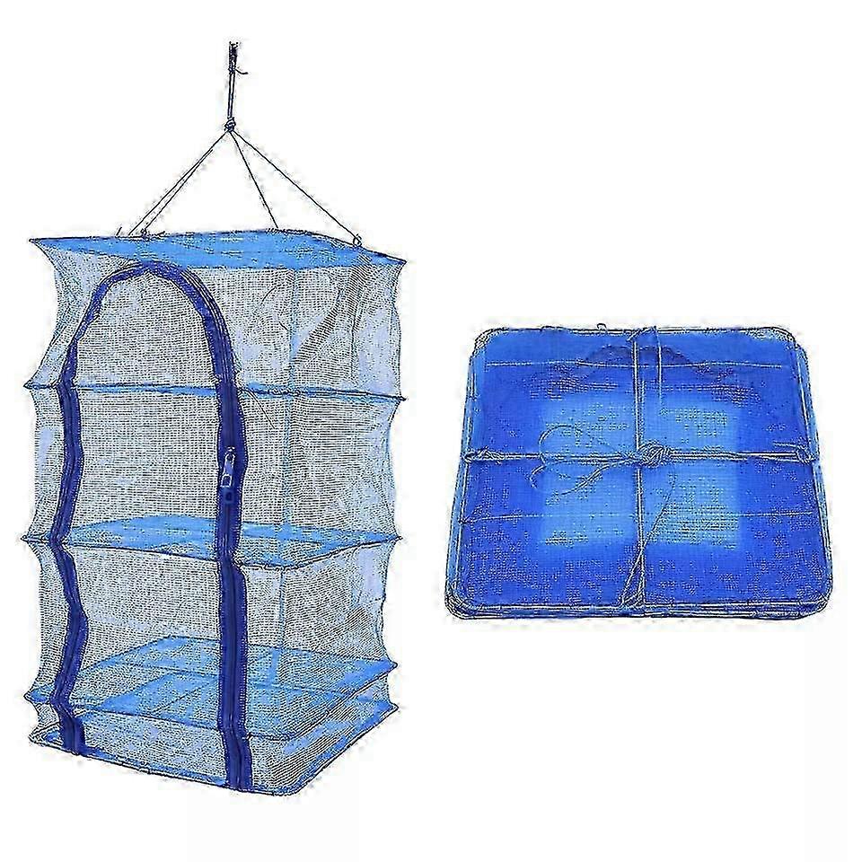 Foldable Fish Drying Net 4 Layer Herb Drying Rack Collapsible Laundry Rack Net with Zippers