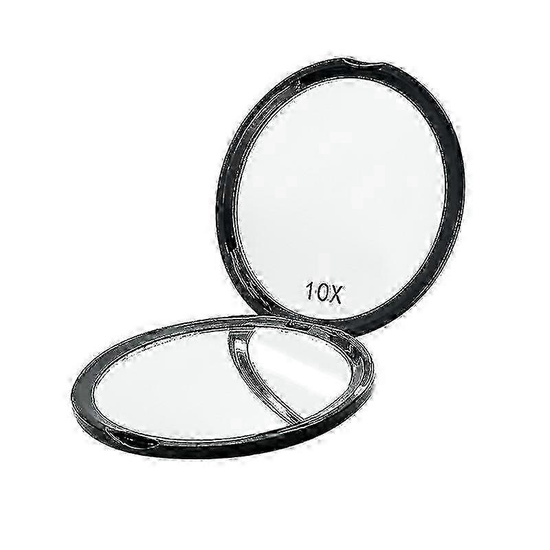 1 Pcs Black Double Sided Compact Mirror 10x Magnification