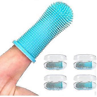 Hondentandenborstel 4-pack, vingertandenborstelset blauw
