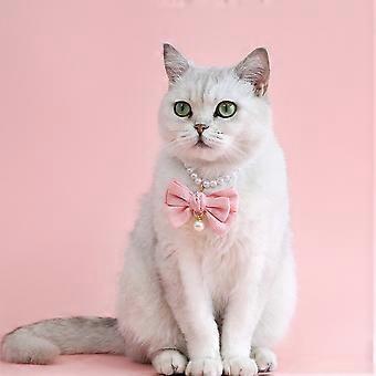 Decorative Pearl Cat Collar Dog Collar with Bowknot 4Pcs for Pets