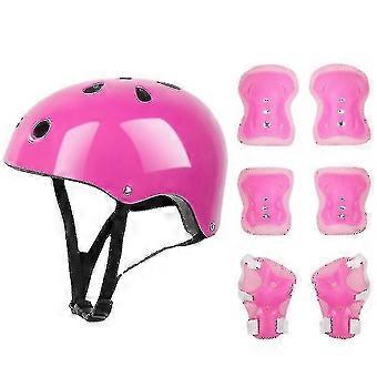 7 Pcs Kids Protective Gear Set Roller Skate Helmet Elbow Wrist Knee Pad For Skateboard Cycling Skating Scooter Kids Male Pink