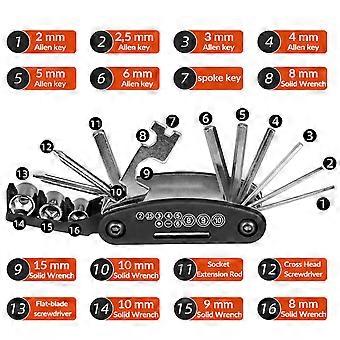 Kit de ferramentas para bicicleta, multifuncional, portátil, dobrável e com 16 funções, ideal para reparos.