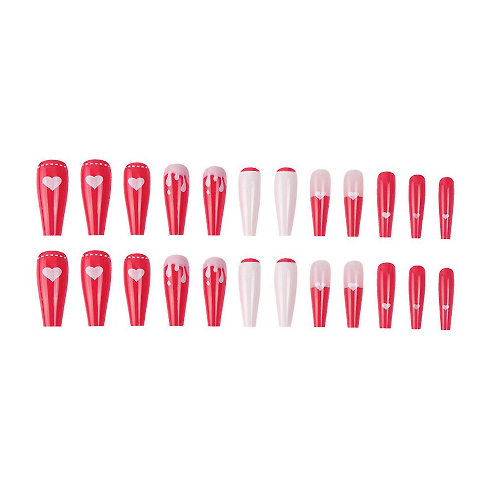 Long Coffin Press On Nails Long False Nails Red Heart Shape