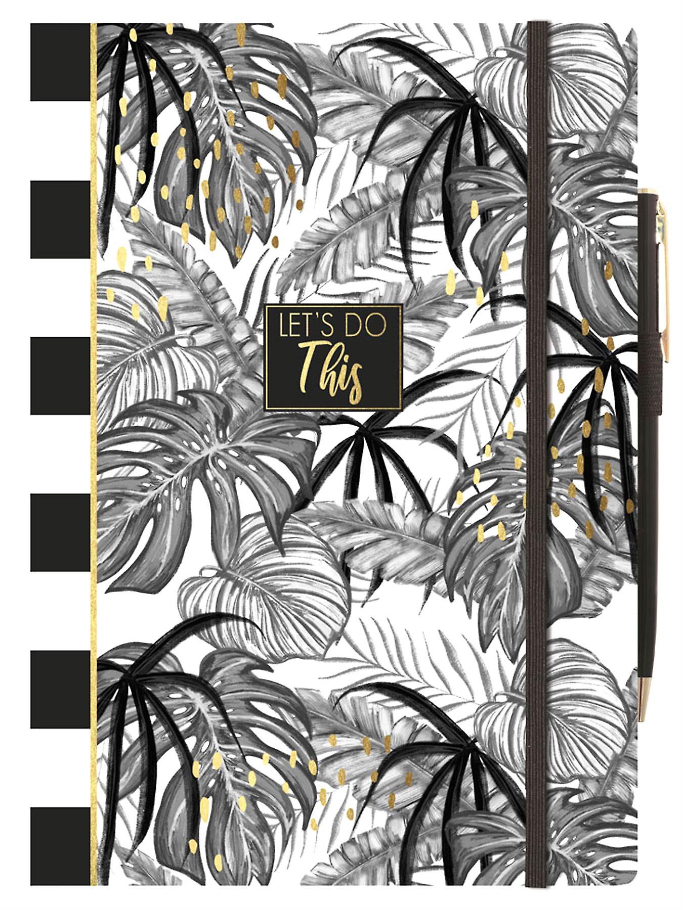 A5 Soft Cover Monochrome Jungle Tropical Noir Lets Do This Notebook & Pen