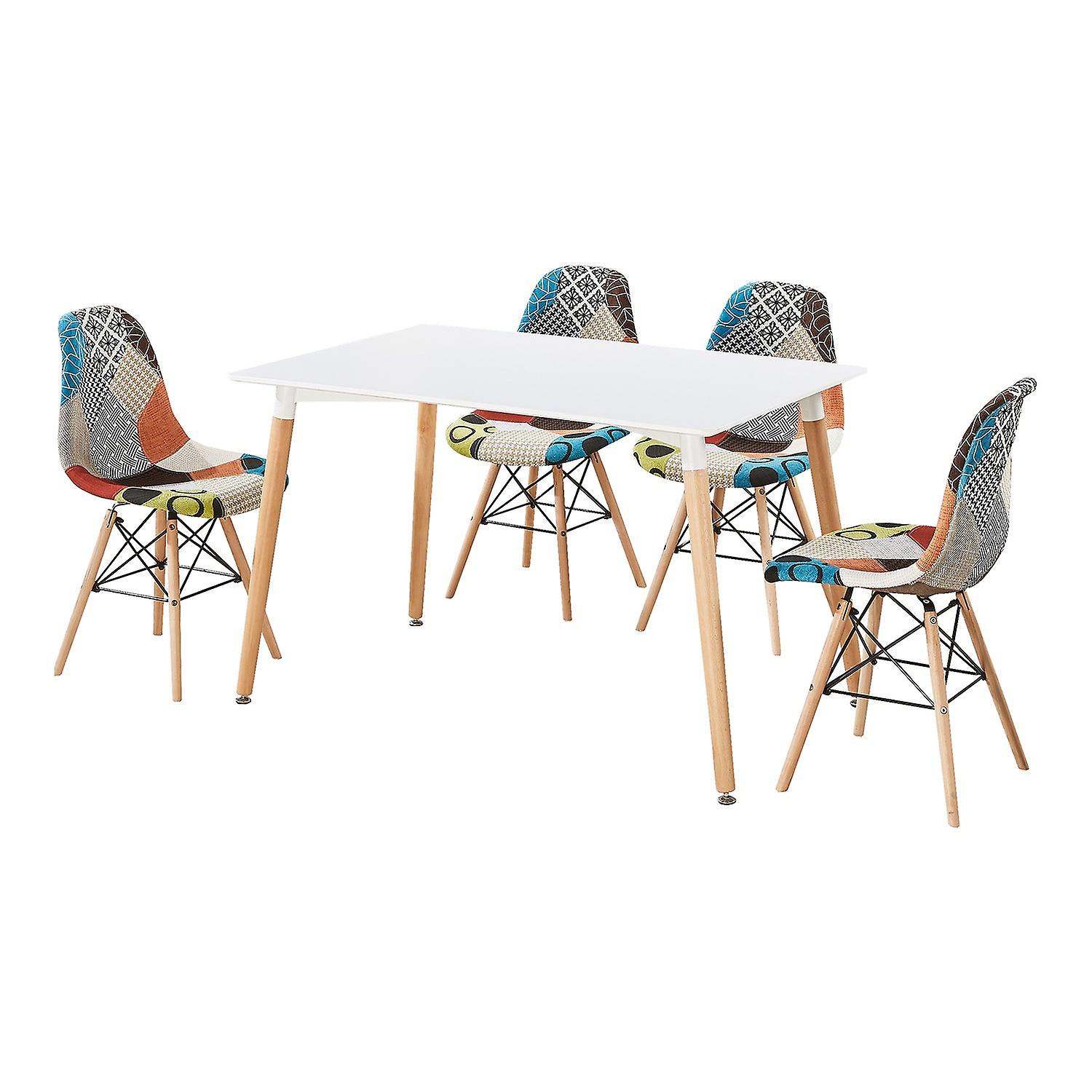 Tulip Patchwork Dining Set - A Table & 4 Fabric Upholstered Chairs