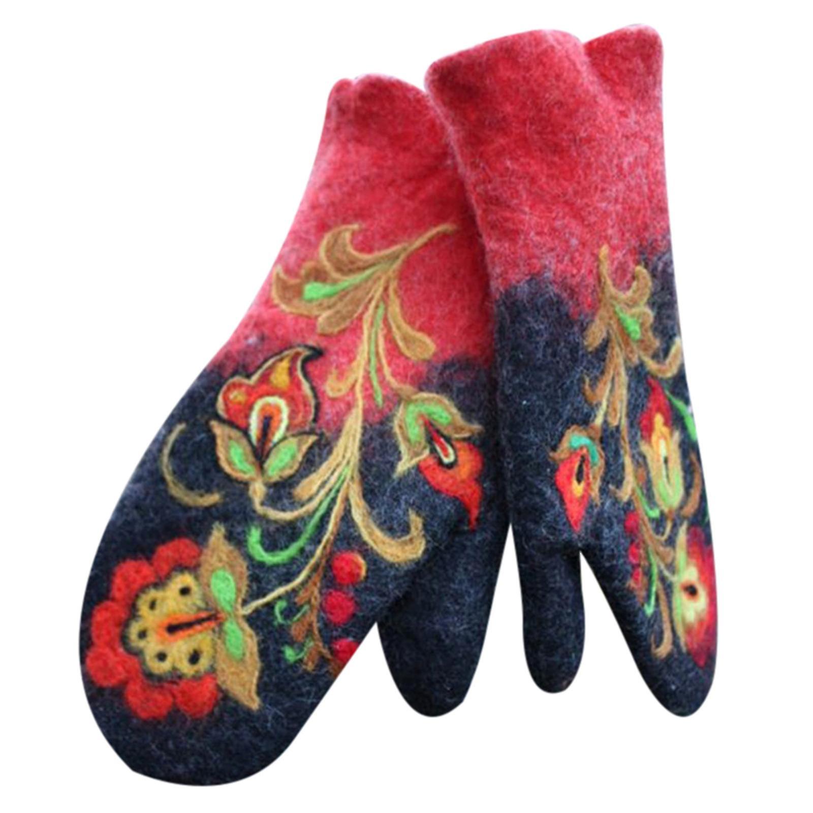 Julklapp Kvinnor Vinterhandskar Kvinnor Mode Handskar Broderi Blommor Handskar n