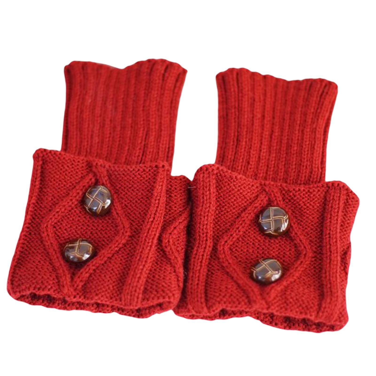 Autumn Winter Women's Boot Cover Short Socks Wool Knitted Warm Button Foot Cover Medium Tube Wool Socks