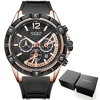 Megir Men's Sports Chronograph Quartz Wrist Watches Army Silicone Waterproof Stopwatch Relojios Masculinos Man Clockmn2083-2n0