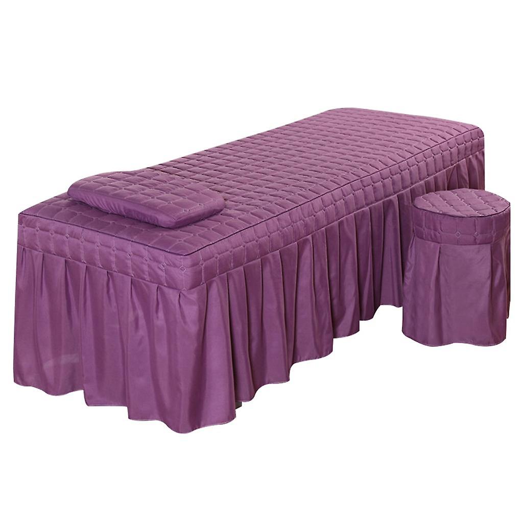 スパマッサージテーブルリネンセットベッドスカート枕カバースツールカバーワインレッド-S