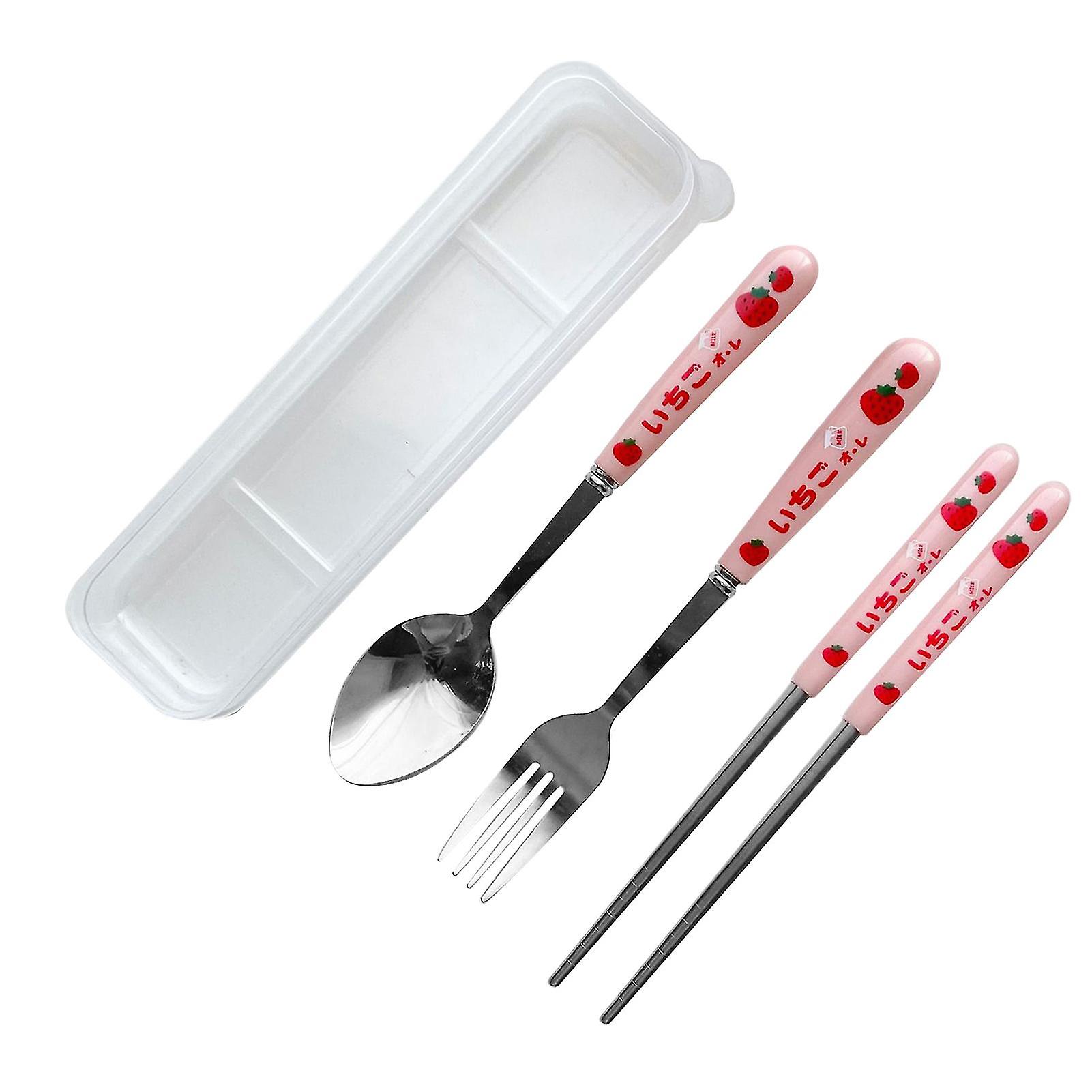 3-Piece Flatware Set: Spoons, Forks, Chopsticks, Stainless Steel Round Cutlery with Clear Box