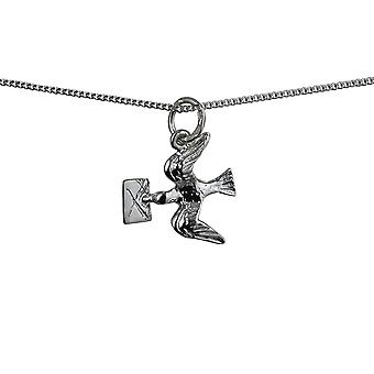 Silver 16x15mm solid Mail Pigeon Pendant with a curb Chain...