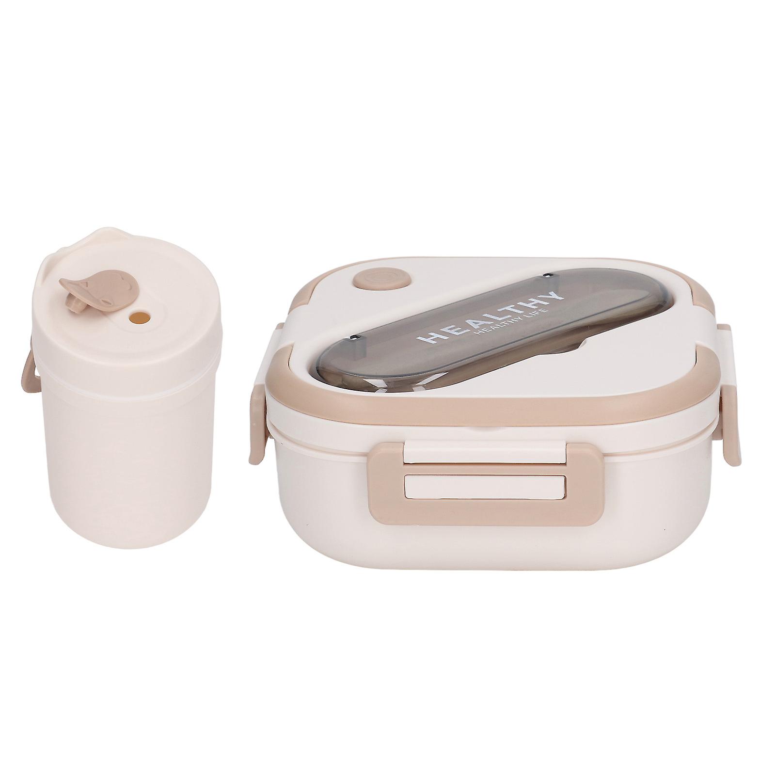 Lunch Box Container Minimalist Cute Portable Leakproof Bento Box with Cup Chopsticks Spoon for Students Work Apricot 