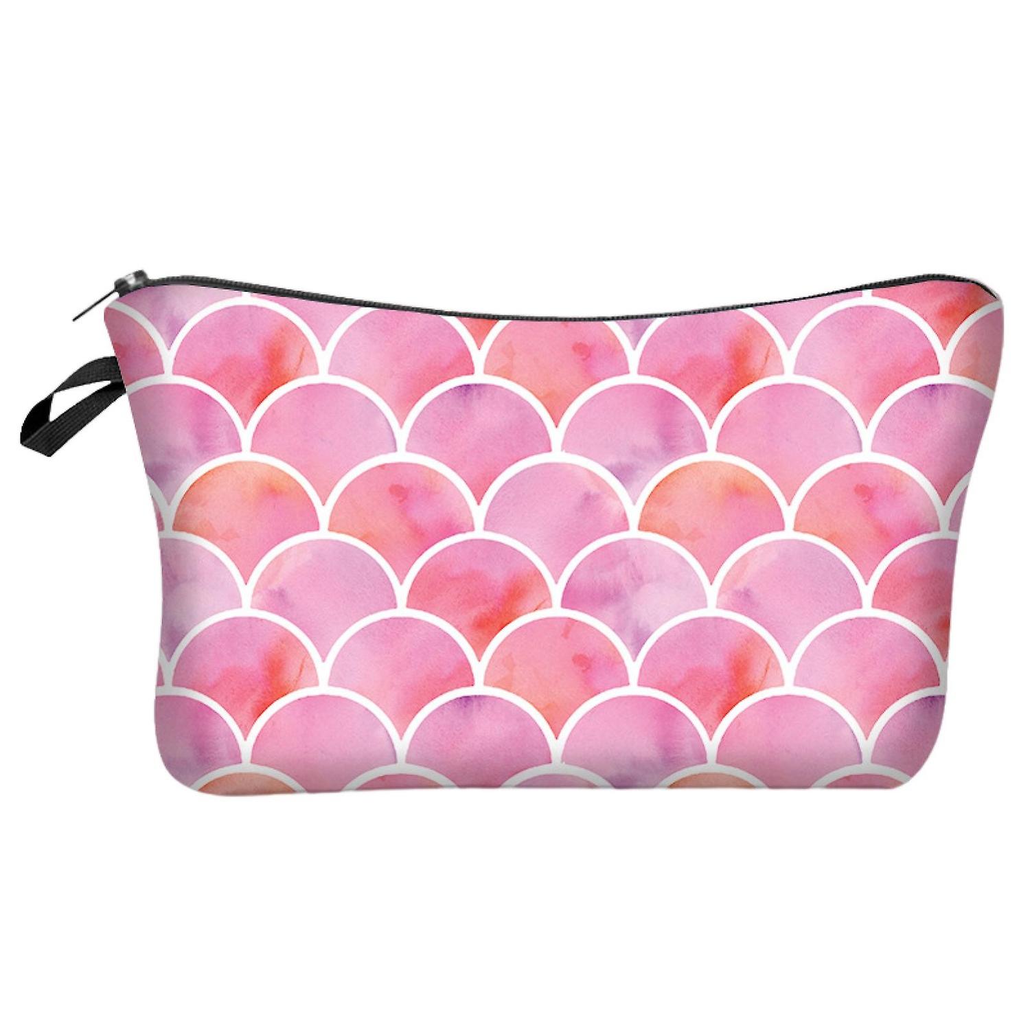 Cosmetic Bag Large Capacity Portable Zipper Closure Fish Scale Pattern Makeup Storage Pouch Home Sup