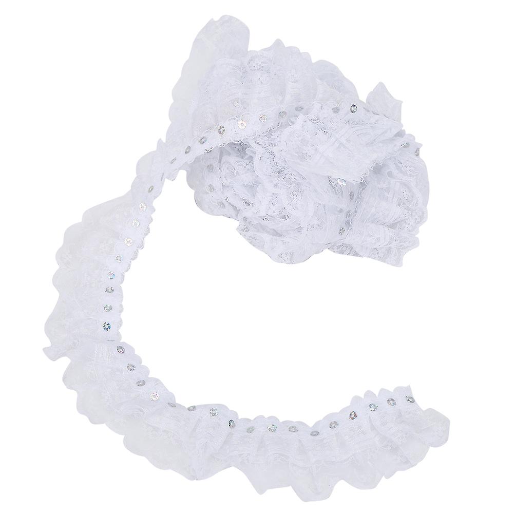 4.6m 45mm Multicolor Polka Dot Pleated Lace Ribbon for Sewing Sequins Embroidery DIY Craft (White)
