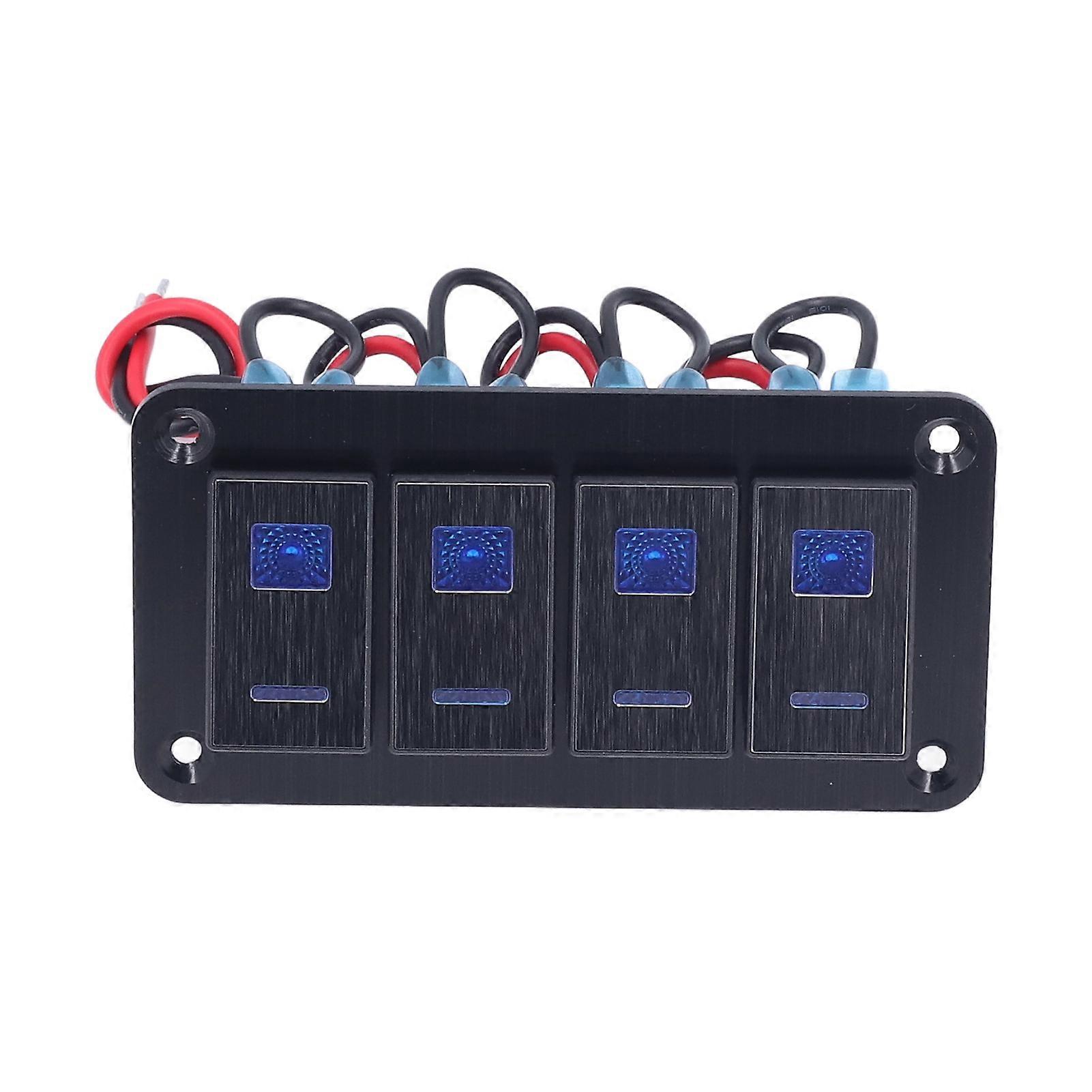 Black 4 Gang Rocker Switch Panel IP65 Waterproof Toggle Switch with LED Backlight Motor Boat Modification DC12‑24V