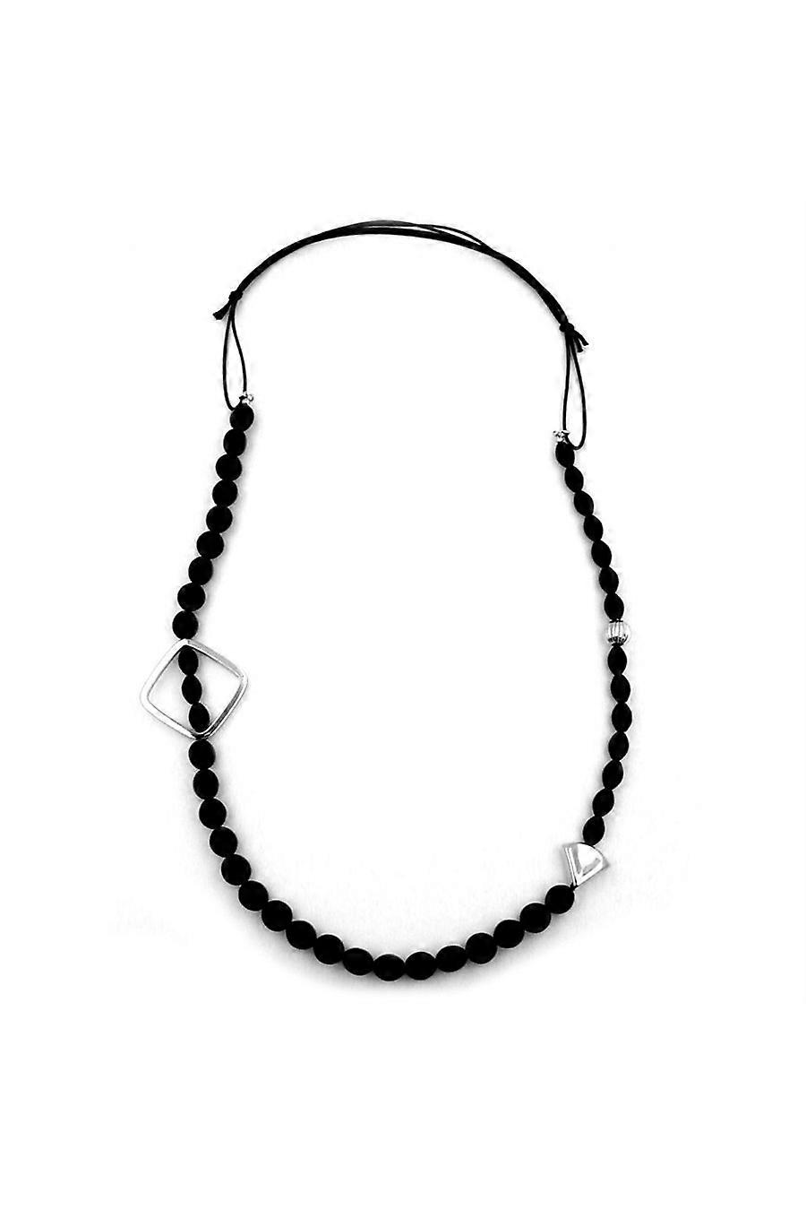 Necklace Black Beads Chrome-tone Elements - Gl00588