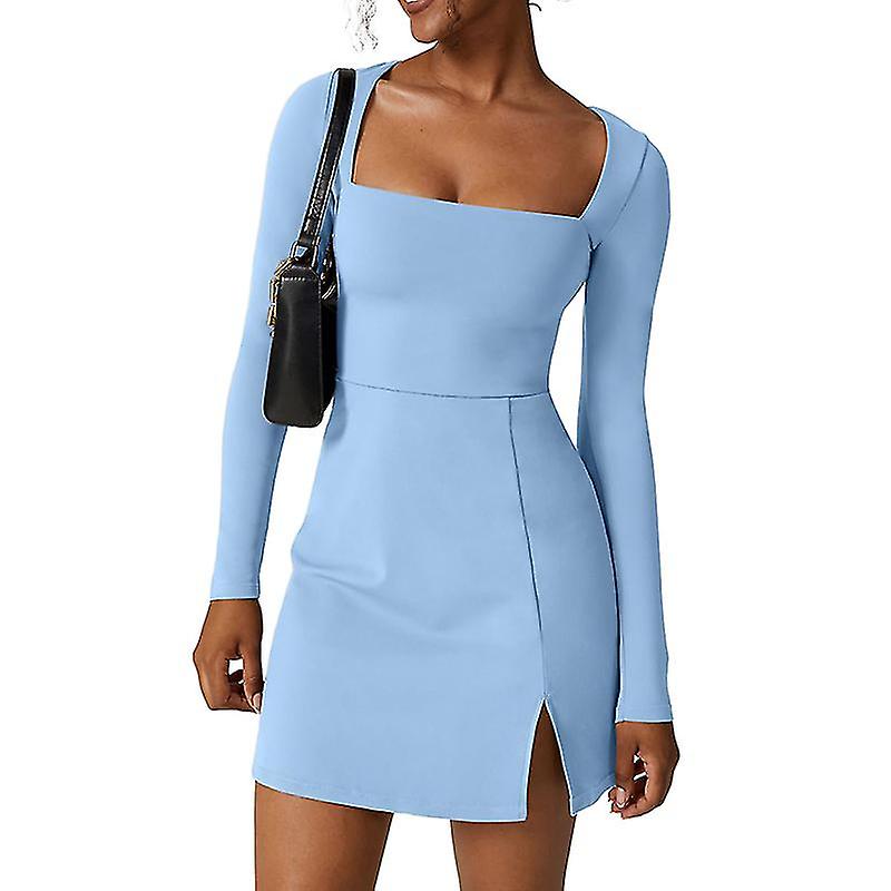 SQUARE NECK FLUTTED SLEEVE MINI DRESS
