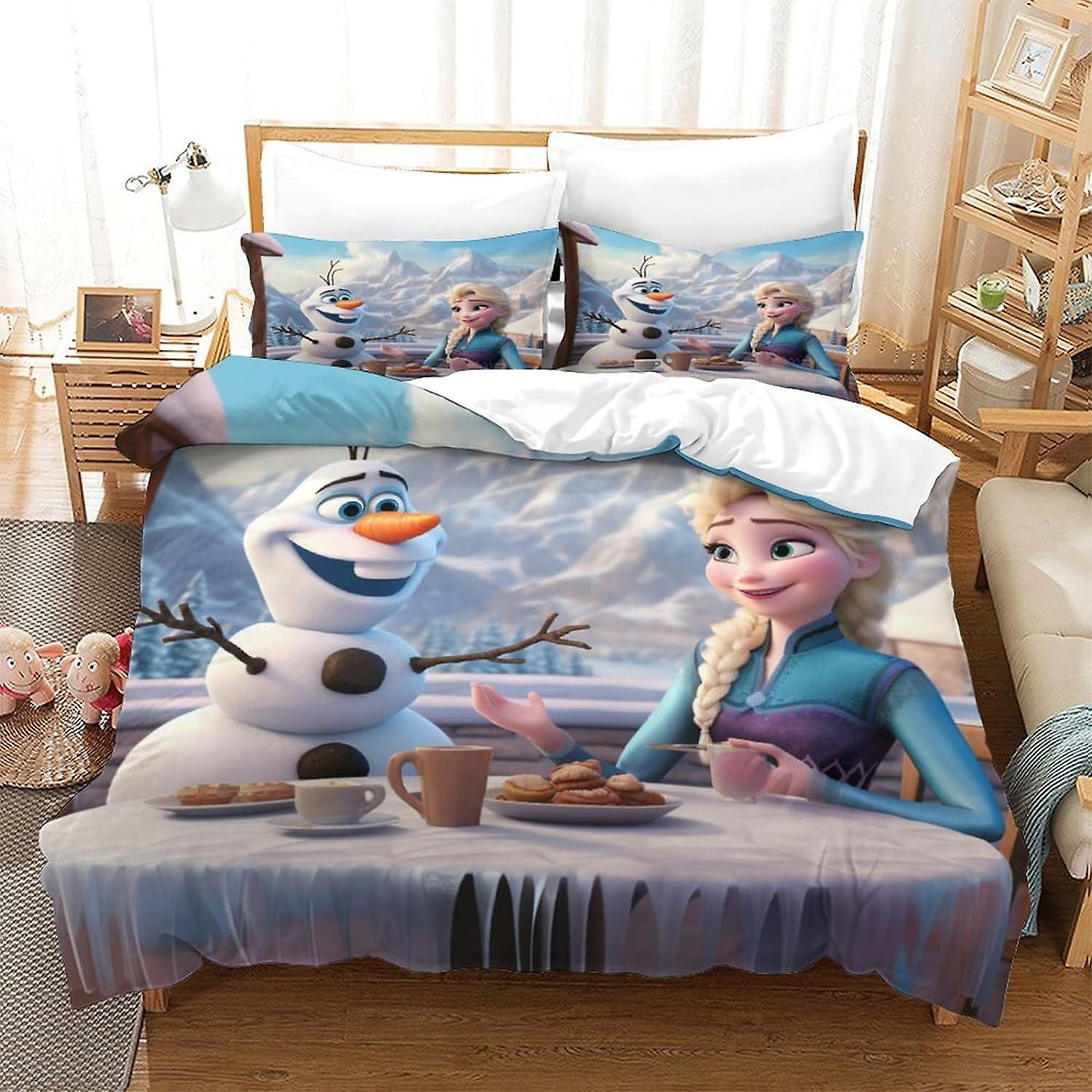 HOUKIG Frozen Printed Duvet Cover Set Christmas Winter Children Teenage Boys Bedding Set, Room Decoration 3 Piece Bedding Set with 2 Pillowcases