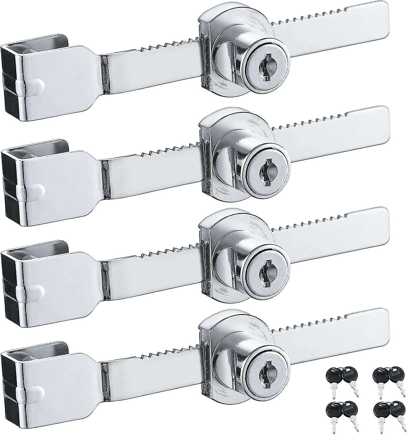 Set of 4 Sliding Glass Door Locks, Drawer, Showcase, Glass Cabinet with Chrome Finish, Keyed Alike