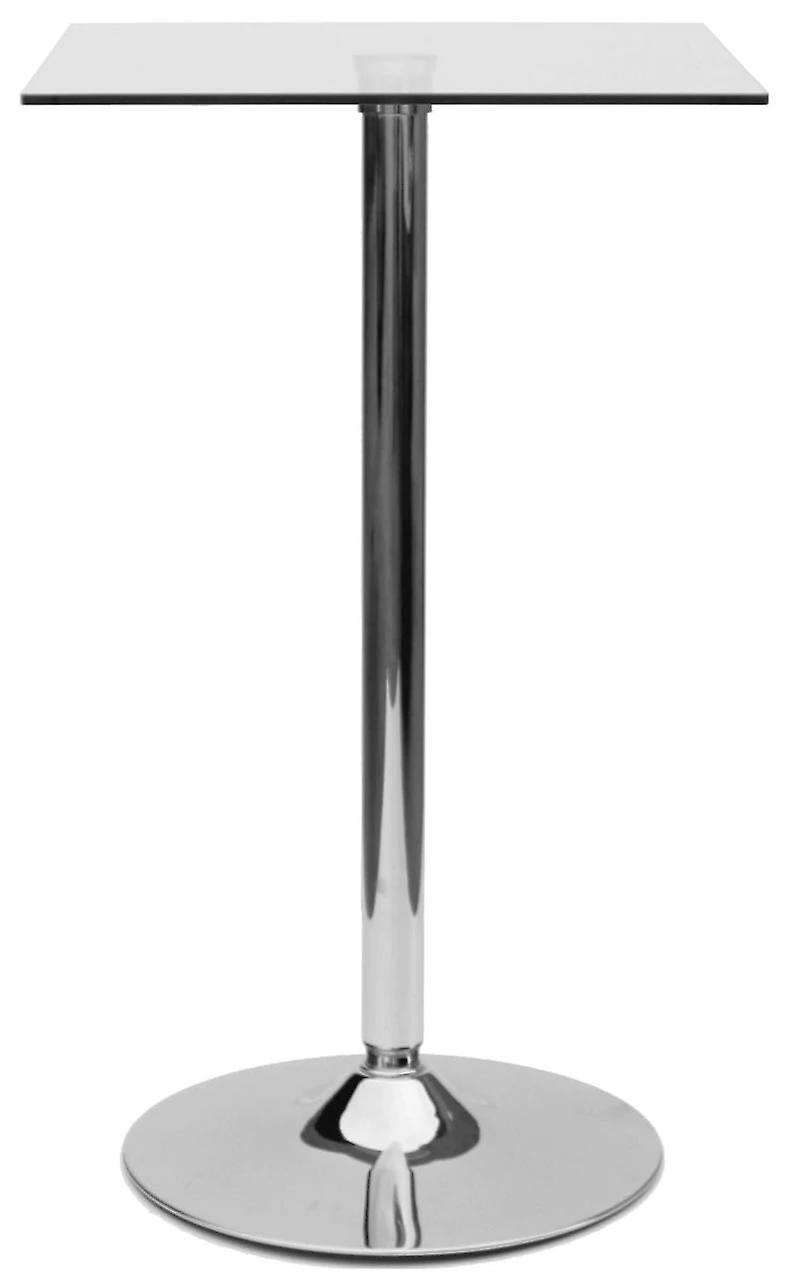 Farley Glass Table Tall Bar Poseur Shiny Chrome Clear Square Top