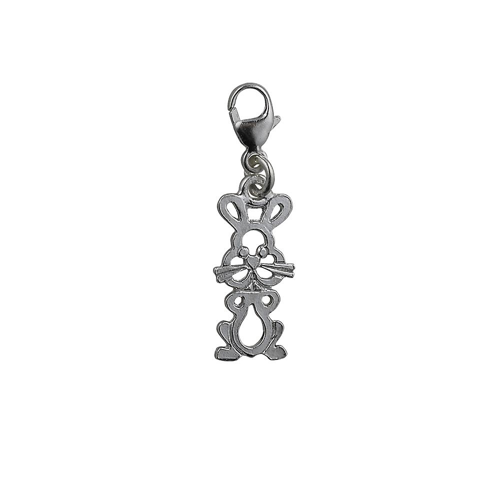 Silver 18x9mm pierced Rabbit Charm with a lobster catch