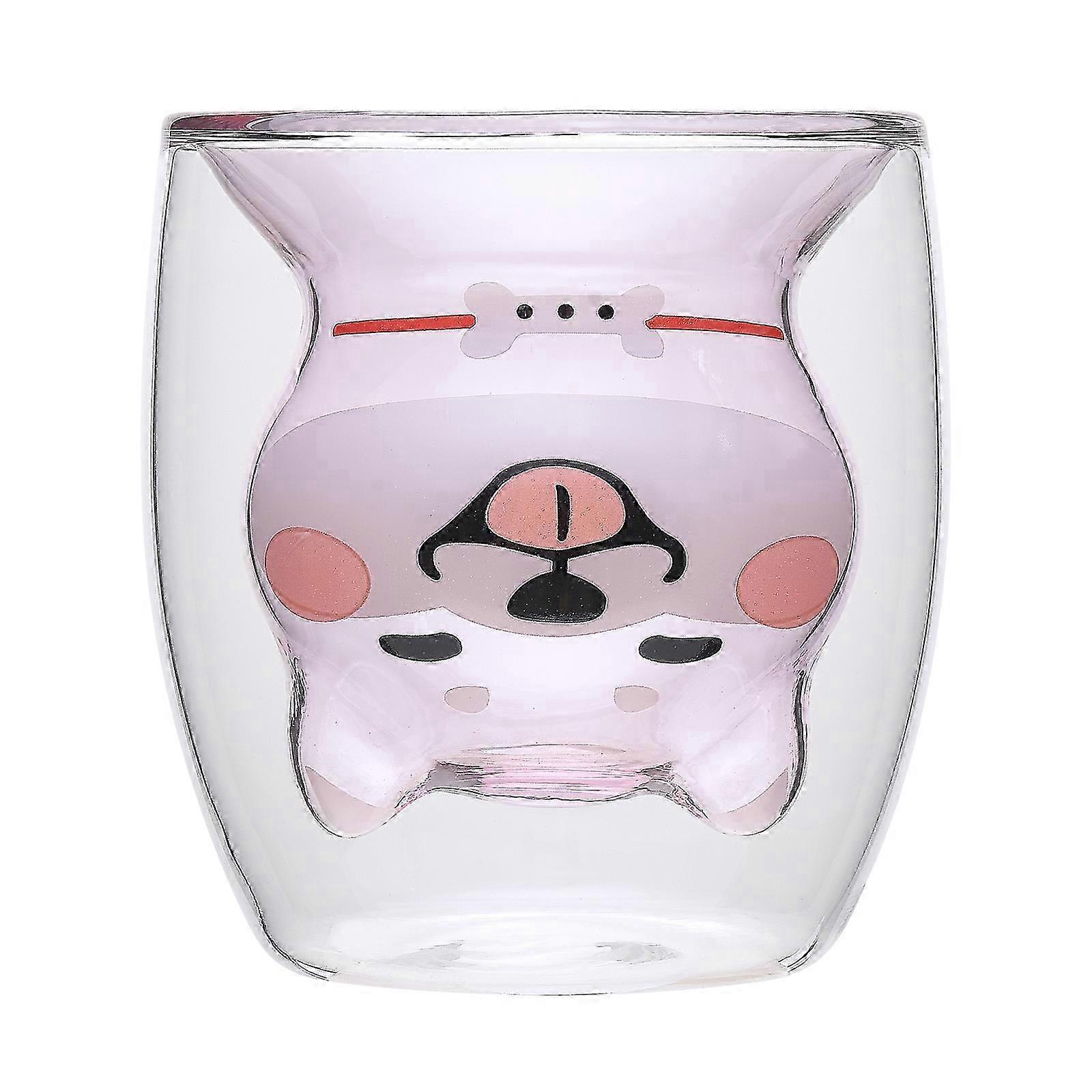 Tasse à thé en verre double couche avec motif animal, chat, ours, chien, tasse à eau isotherme