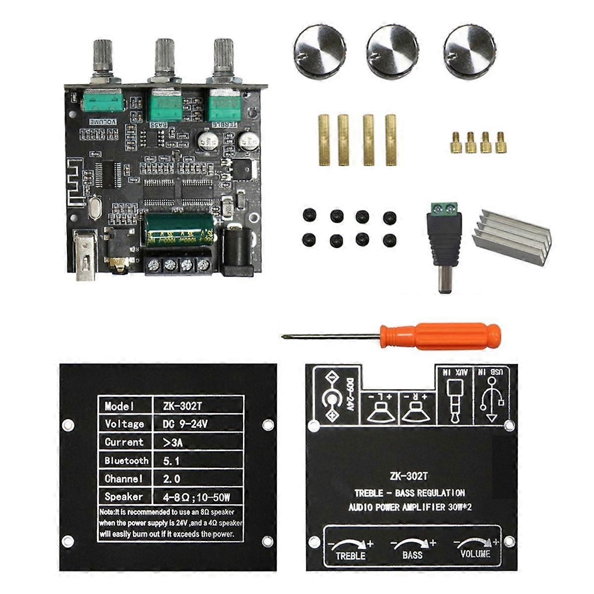 -302T Bluetooth Digital Power Module 2.0 Stereo Dual Mercy 30W+30W Bluetooth 5.1 Audio Power Amplifier