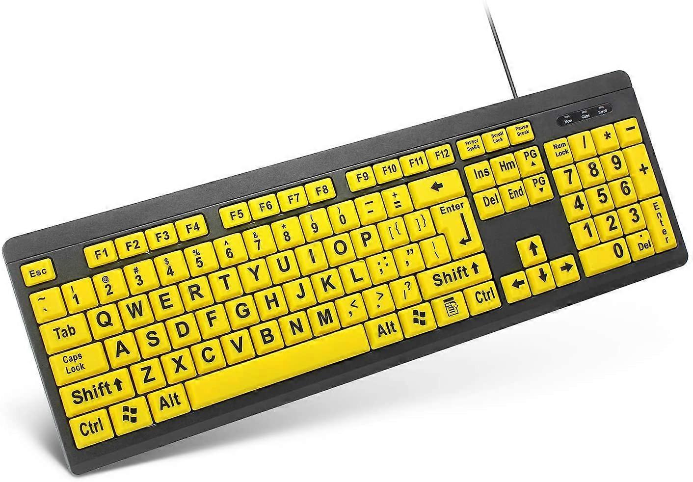PIAO Large Print Computer Keyboard, Wired USB High Contrast Keyboard with Oversized Print Letters for Visually Impaired Low Vision Individuals (Yellow