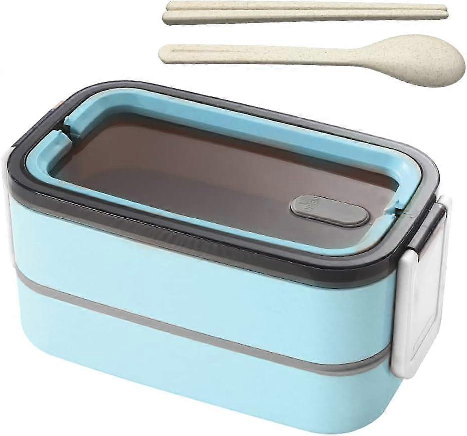 Bento Box, Lunch Box with Spoon, Partition, Suitable for Microwave, Blue