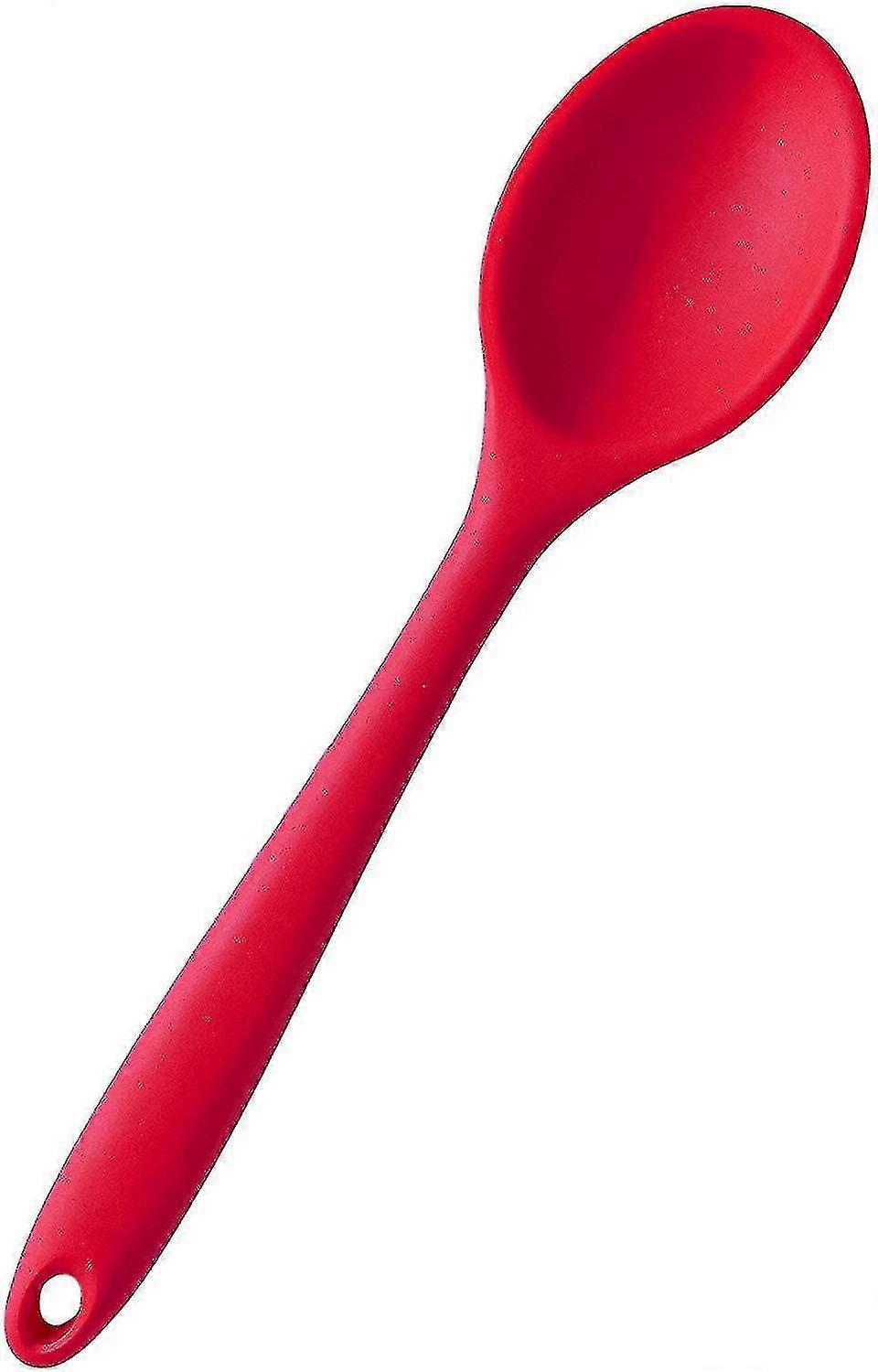 Silicone Mixing Spoon, High Heat Resistant To 480f, Hygienic One Piece Design Cooking Utensil For Mixing & Serving (cherry Red)