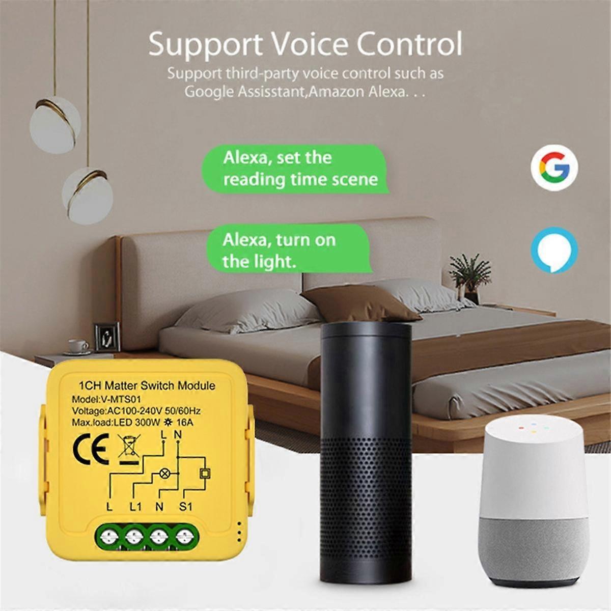 Module relais domotique intelligent Matter WiFi Switch Tuya compatible avec Alexa et Google Smart Life