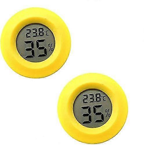 2Pcs Mini Digital LCD Temperature Humidity Meter Thermometer Hygrometer Round - Yellow