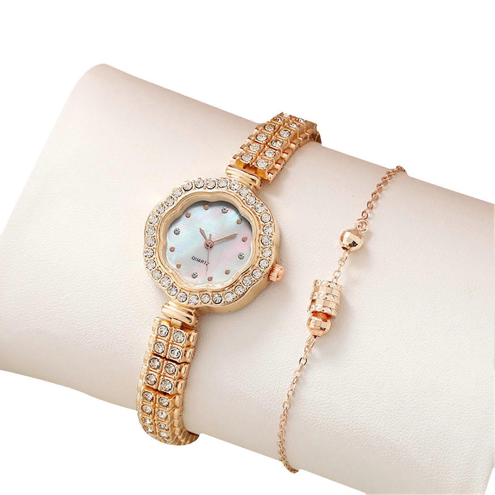Watch Shiny Rhinestone Inlaid Round Dial Pointer Display Marble Surface Precise Decoration Thin Strap Minimalist Quartz Wristwatch for Daily Life