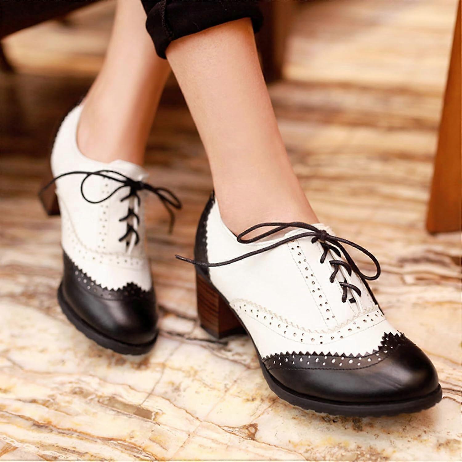 Wingtip Shoes Black And White Wingtip Heels Loafers Women Womens