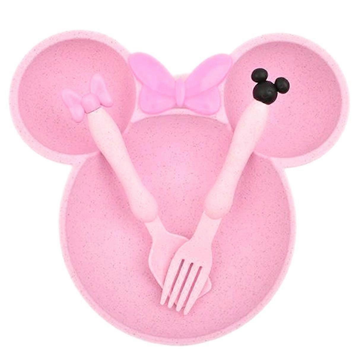 Cartoon Bowl Tableware Set Wheat Straw Dishes Dinner Feeding Plate Bowknot Food Plate Spoon Fork Pi