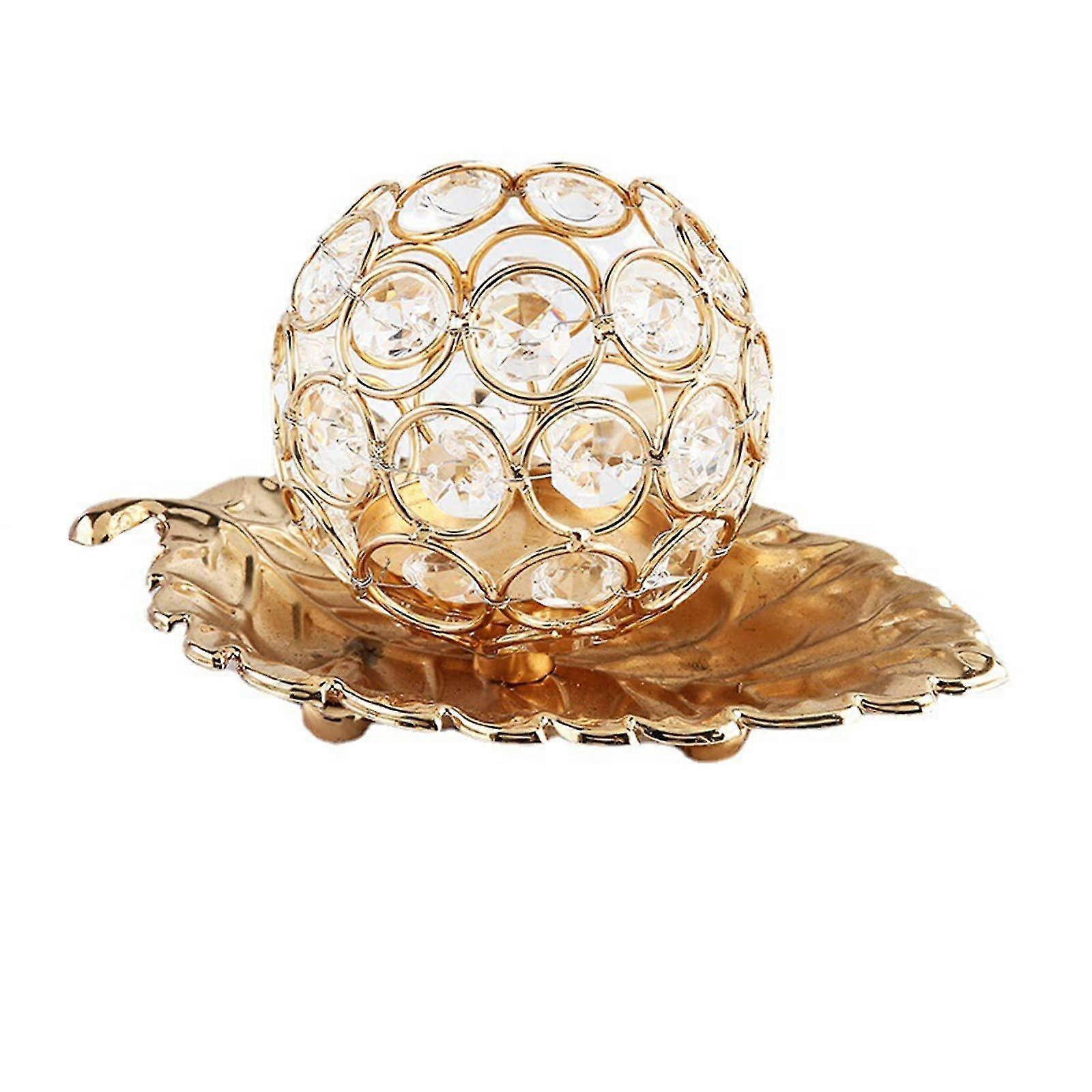 Μεταλλικό στήριγμα tealight με δίσκο φύλλων Κρυστάλλινη σφαίρα tealight κάτοχος διακοσμητικό tealight κάτοχος τσαγιού (χρυσό)
