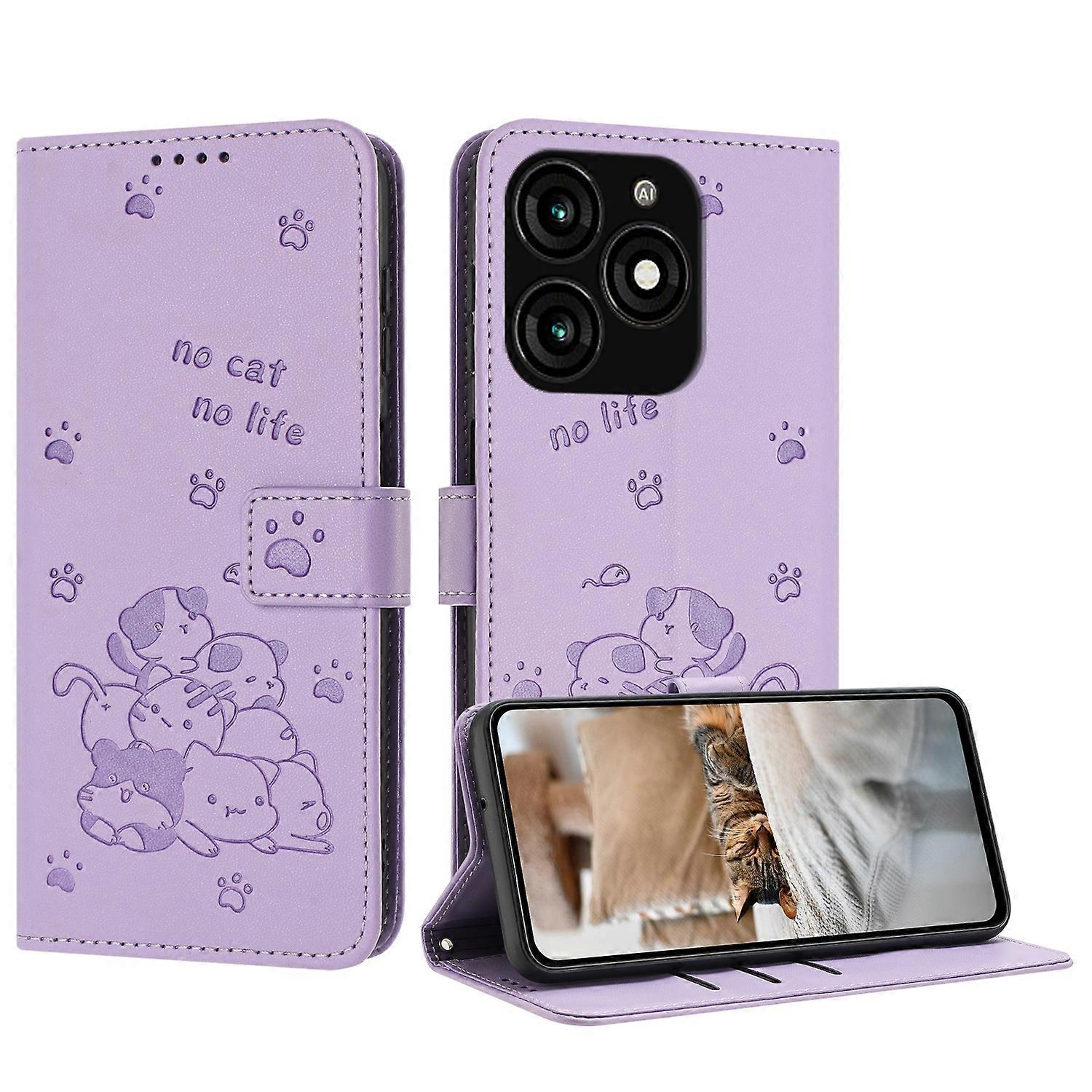 Embossed Kitten PU Case For itel A70