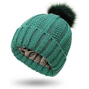 Gorro de punto para mujer con forro de satén Pom Pom Winter Warm Cap Bobble Hat