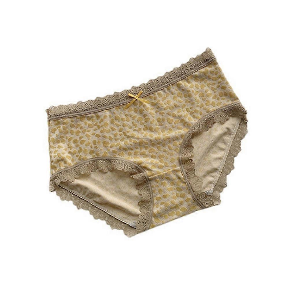 Sexy Leopard Print Bow Lace Edge Confortável Respirável Algodão Algodão Puro