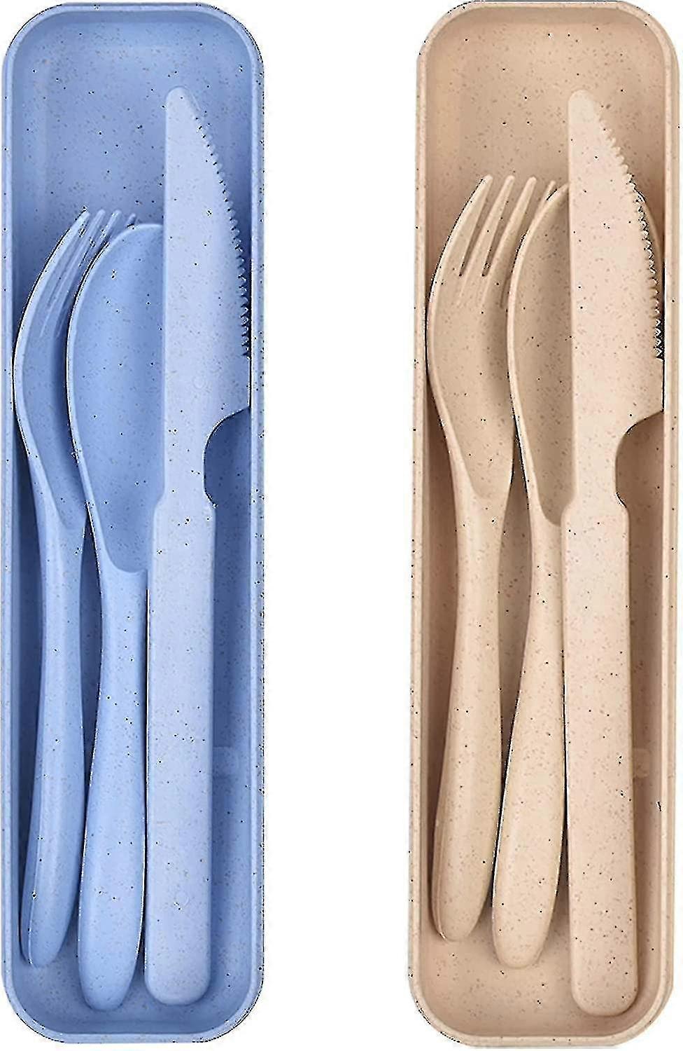 Travel Cutlery Set With Case, Set Of 2 Reusable Plastic Cutlery Forks Spoons Portable Camping Cutler