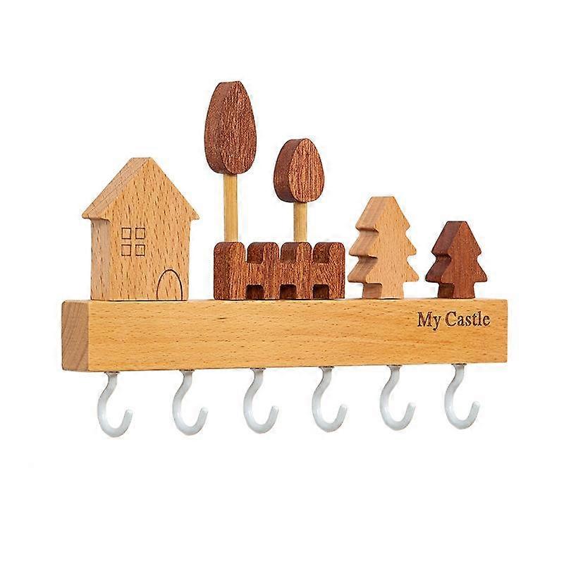 Key Organizer Scandinavian Creative Entryway Wall Key Hook Solid Wood Wall Mounted  No Punch