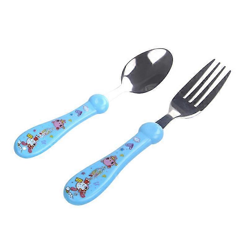 6 Pcs Children's Spoon And Fork Set Toddler Stainless Steel Flatware Tableware With Cartoon Handle (blue, Random Handle Pattern)