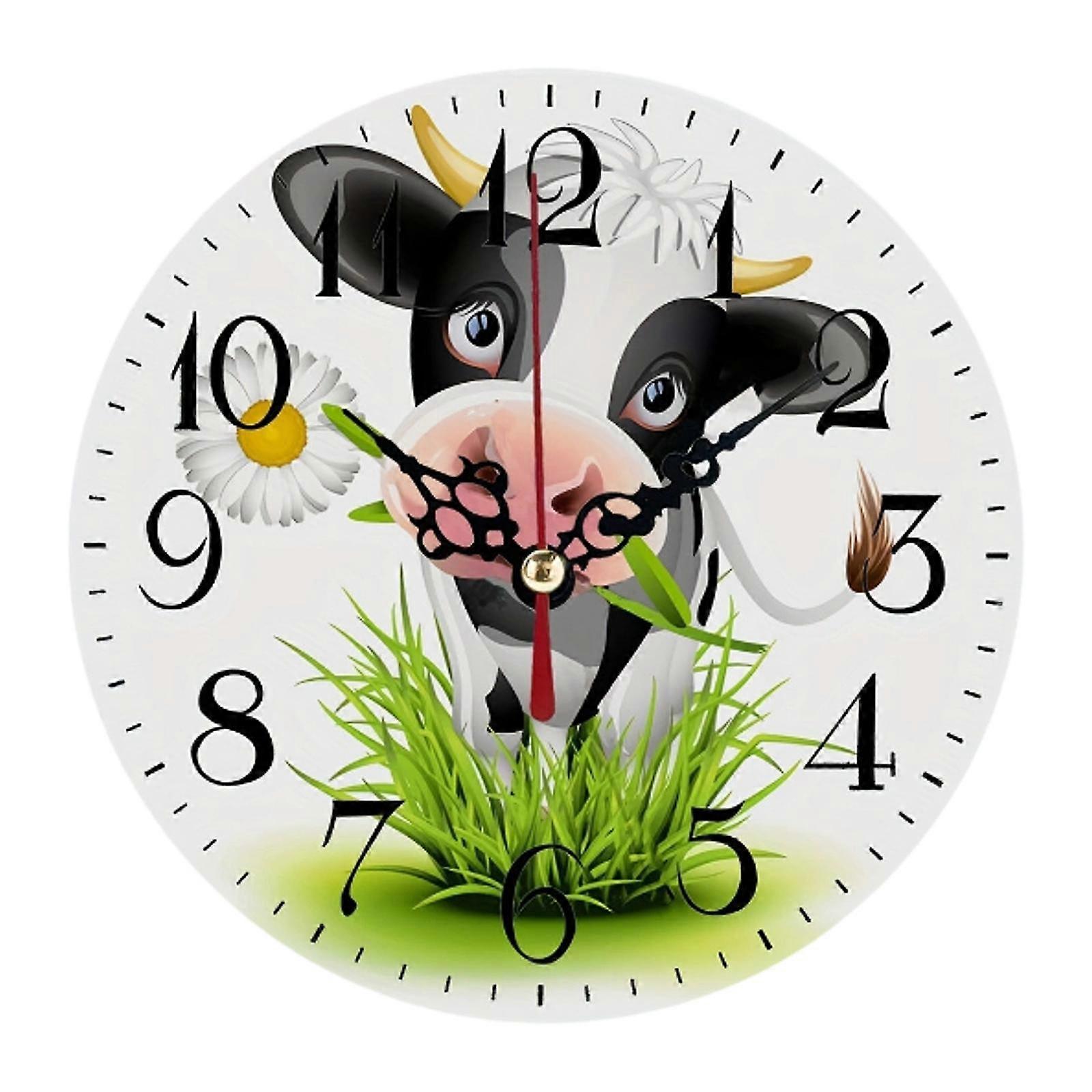 Decoração de relógio de parede de madeira com padrão de vaca rústica para escritório em casa resistente 25 cm 10 polegadas