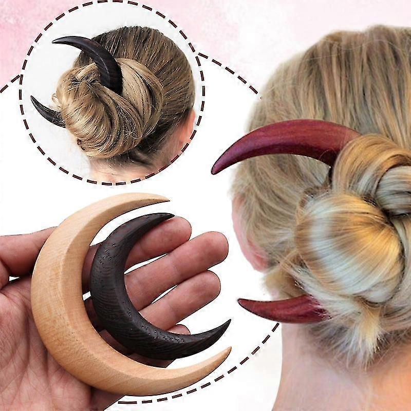 Clip à cheveux sculpté à la main Croissant de Lune Stick Clip à cheveux en bois Fourchette à cheveux Outils de coiffure de tous les jours