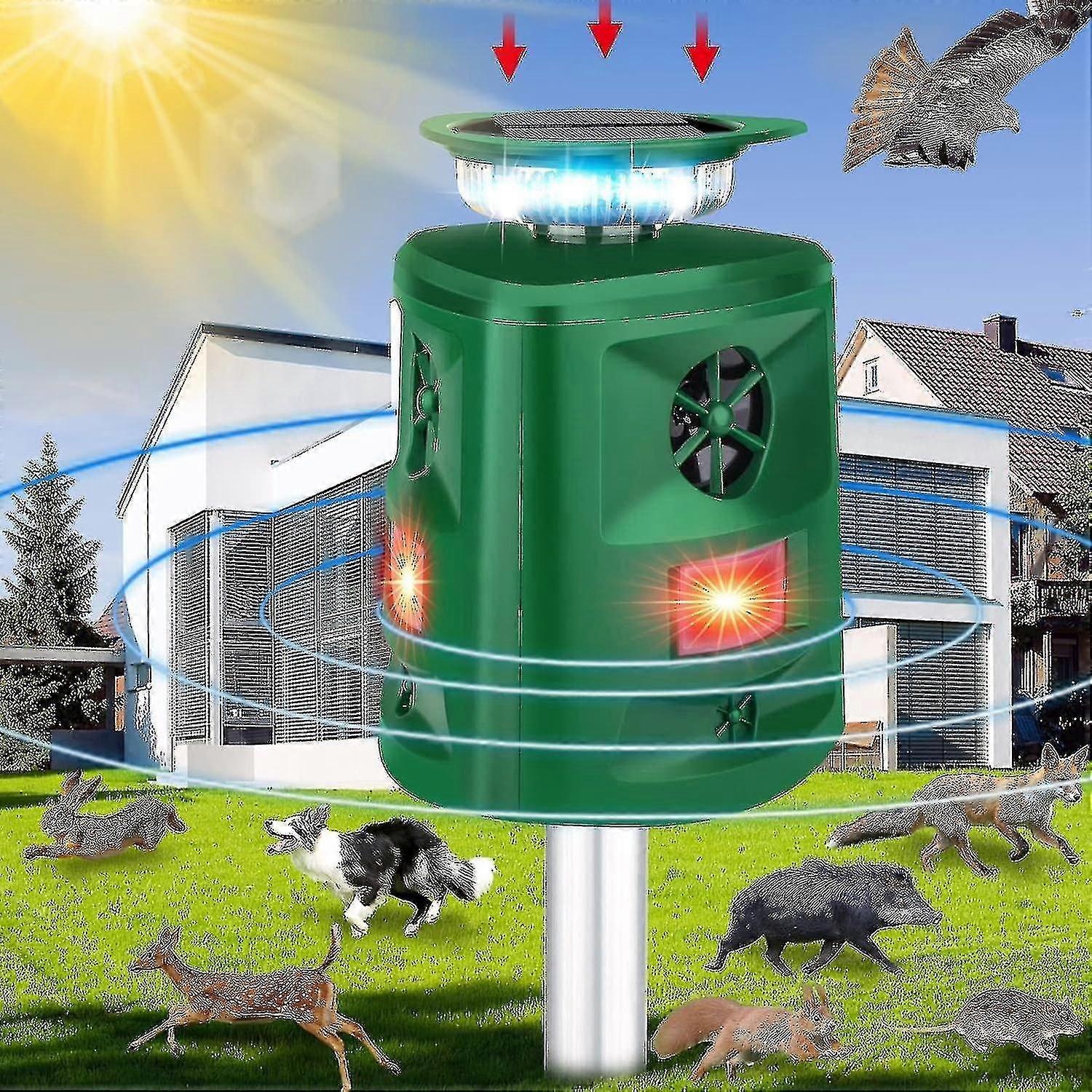 Outdoor Cat Repeller, 360 Solar Ultrasonic Animal Repellent with Motion Sensor & LED Flashing Light, Cat Scarer 5 Modes Adjustable Waterproof Dog Rabb