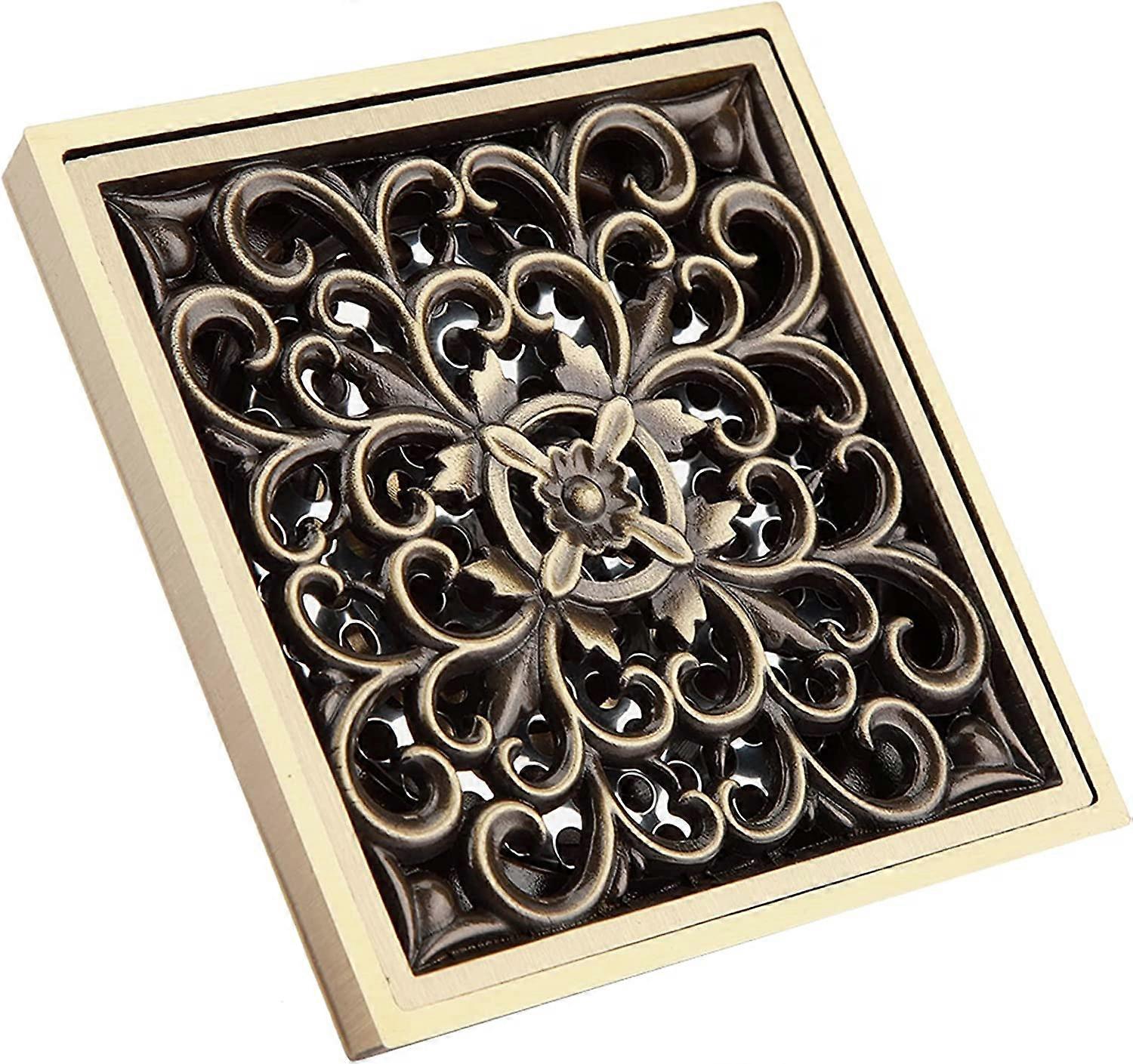 Antique brass shower waste plug - Square, Invisible - 10 cm