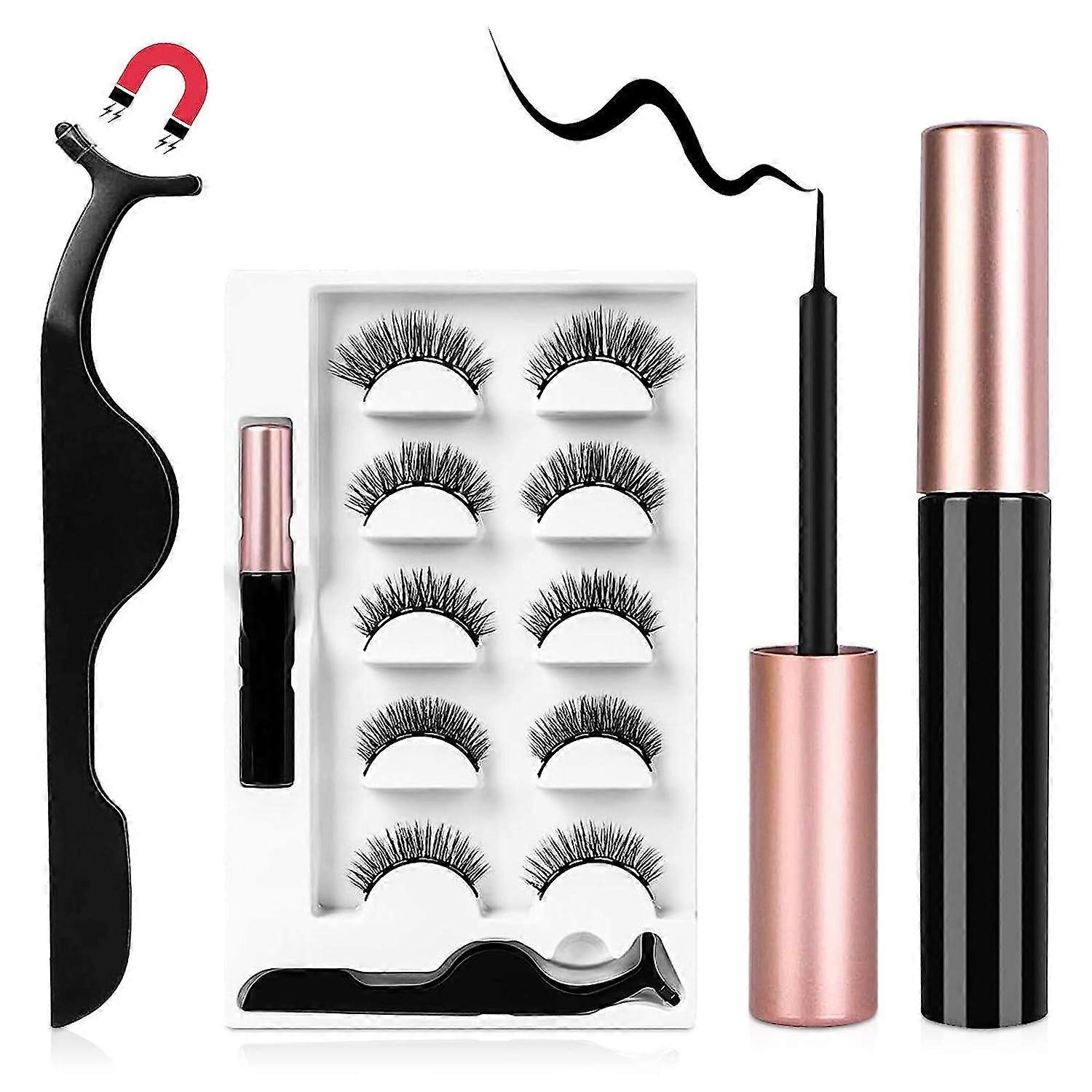 Magnetic Lashes with Eyeliner, 5 Pairs Thick Long Artificial False Eyelashes, Waterproof and Reusable