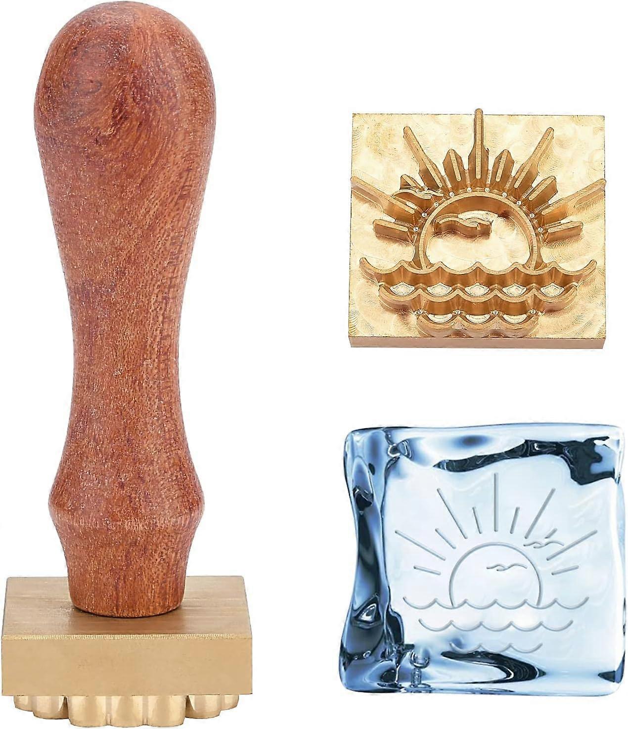 Ice Stamp 1.2" Wax Seal Stamp with Velvet Pouches Ice Branding Stamp with Removable Brass Head and Wood Handle for Ink Wax and Ice Cubes Making DIY Cr