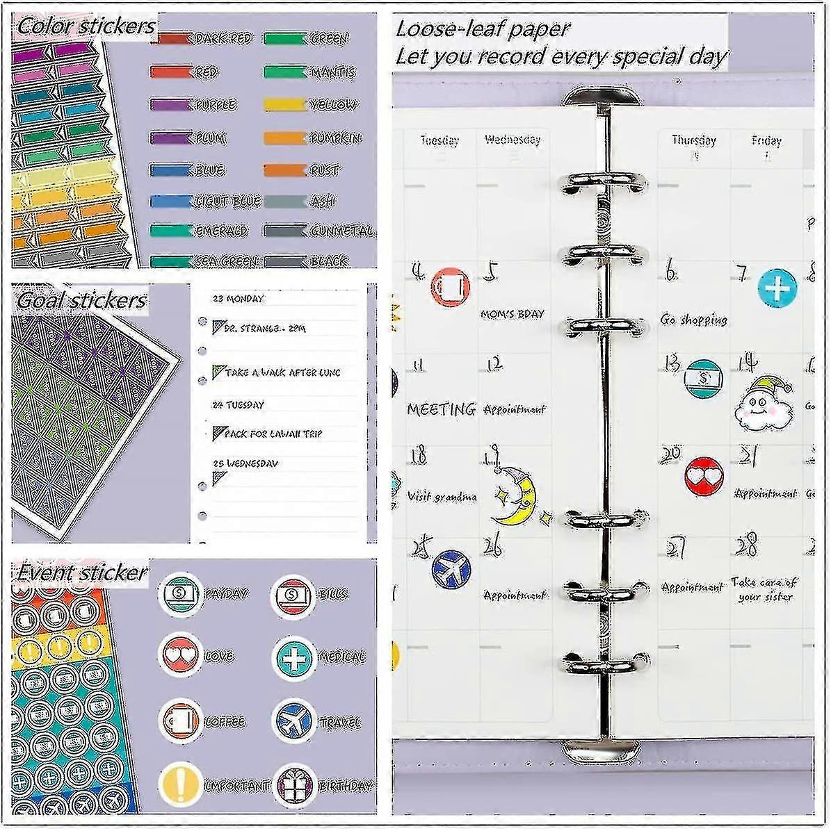 A6 Budt Binder With Zipper Envelopes Pu Able My Saving Binder, Able Loose-leaf Binder Cover For Budt Plr Personal Cash